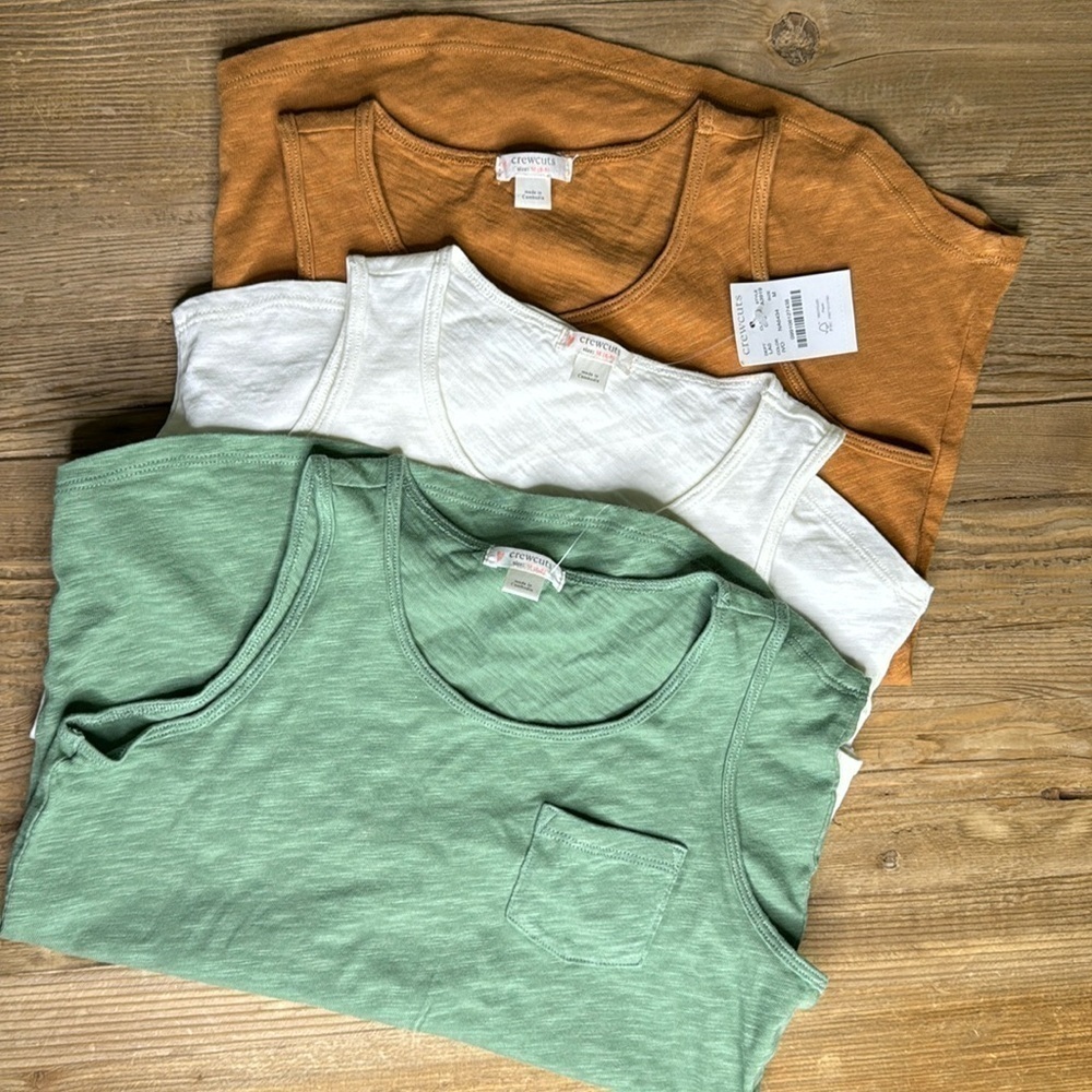 Crew Cuts Size M Cotton Tanks.  Green, Ivory, Terracotta.